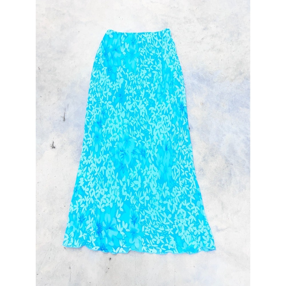 Vintage Mariposa A Line Maxi Skirt Women 12" Waist Blue Floral Print Boho Summer - Picture 1 of 4